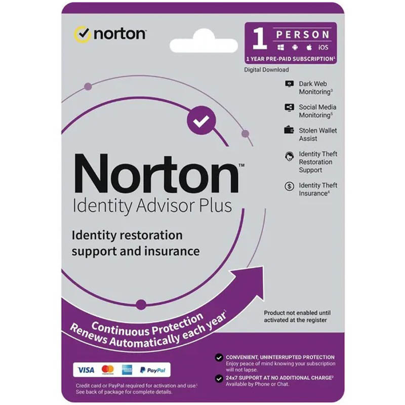 Image for NORTON IDENTITY ADVISOR PLUS KEY 1 YEAR from Australian Stationery Supplies