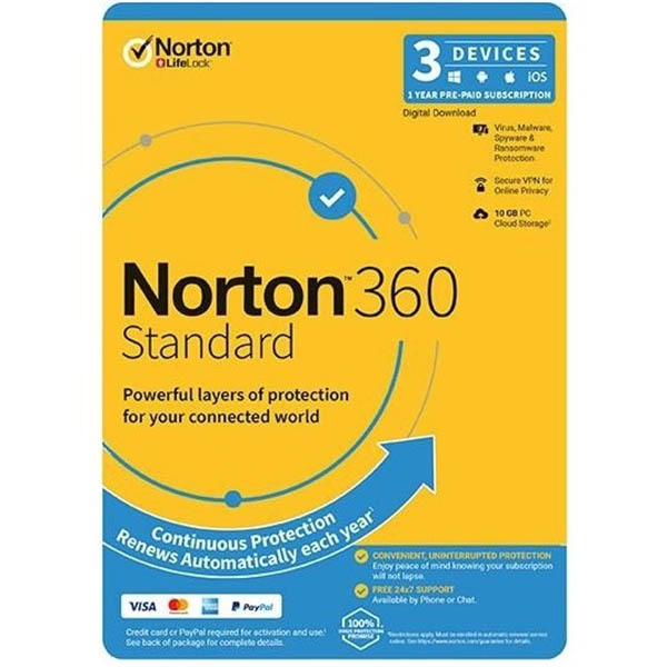 Image for NORTON 360 STANDARD ANTI VIRUS SOFTWARE 1 USER 3 DEVICE 1 YEAR from Mitronics Corporation
