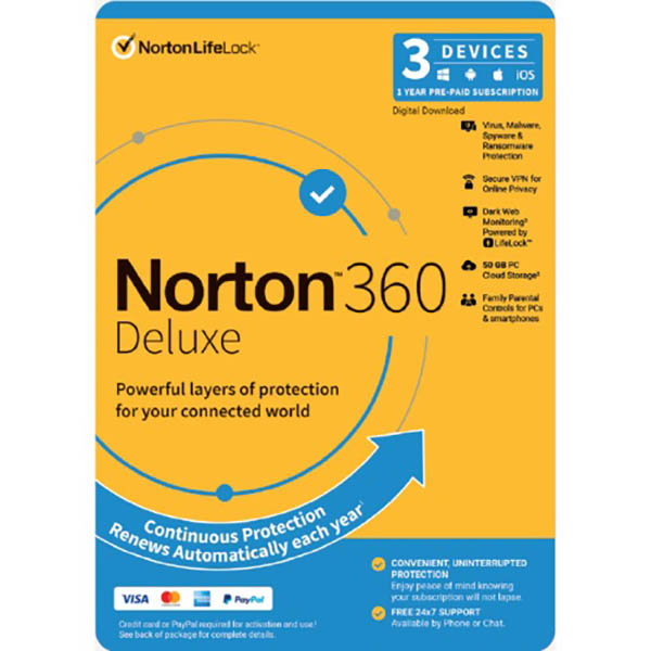 Image for NORTON 360 DELUXE ANTI VIRUS SOFTWARE 1 USER 3 DEVICE 1 YEAR from Office Fix - WE WILL BEAT ANY ADVERTISED PRICE BY 10%