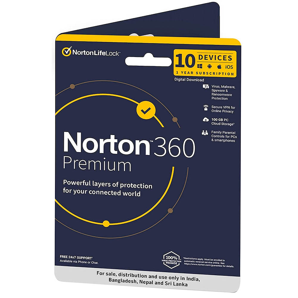 Image for NORTON 360 PREMIUM ANTI VIRUS SOFTWARE 1 USER 10 DEVICE 1 YEAR from Mitronics Corporation