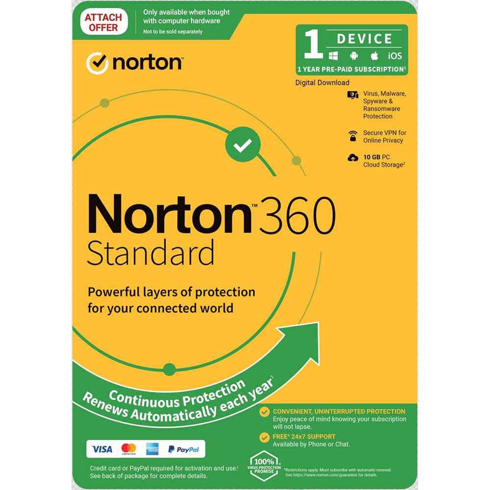 Image for NORTON 360 STANDARD ANTI VIRUS SOFTWARE 1 USER 1 DEVICE 1 YEAR from BusinessWorld Computer & Stationery Warehouse