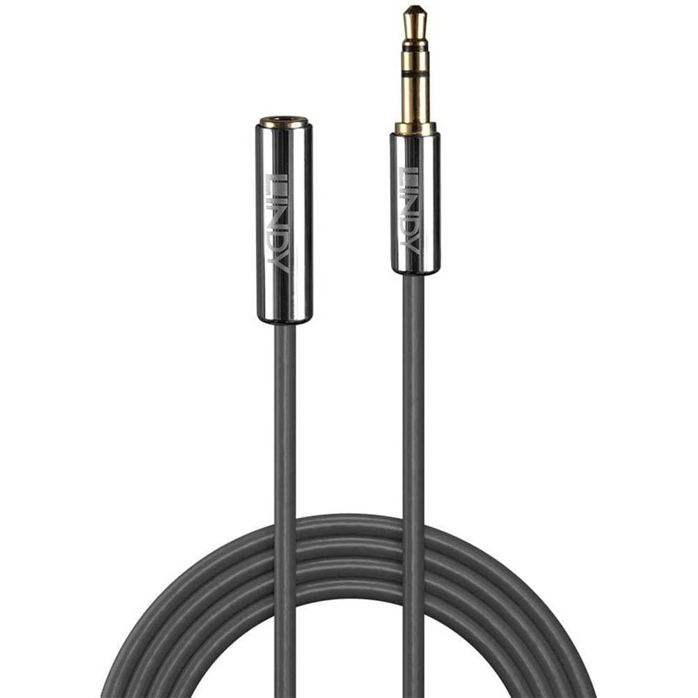 Image for LINDY 35327 CROMO LINE 3.5MM TO EXTENSION AUDIO CABLE 1M GREY from That Office Place PICTON