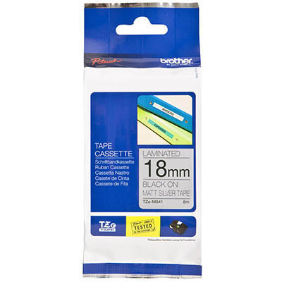 Image for BROTHER TZE-M941 LABELLING TAPE 18MM BLACK ON MATT SILVER from Olympia Office Products