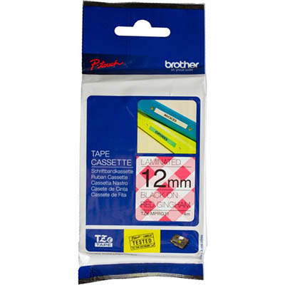 Image for BROTHER TZE-MPRG31 LABELLING TAPE 12MM BLACK ON RED GINGHAM from That Office Place PICTON
