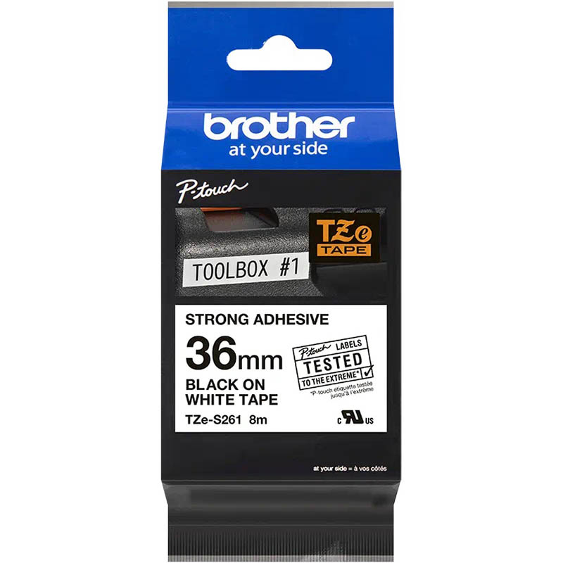Image for BROTHER TZE-S261 STRONG ADHESIVE LABELLING TAPE 36MM BLACK ON WHITE from Mitronics Corporation