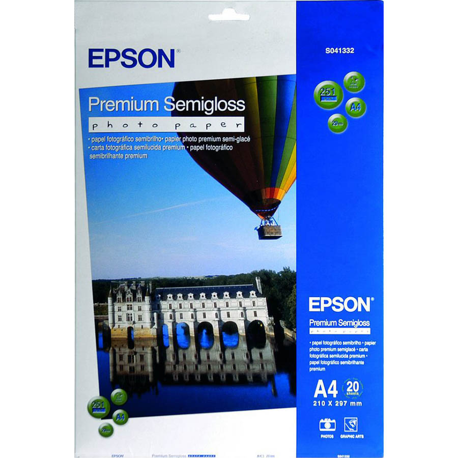 Image for EPSON S041332 PREMIUM SEMIGLOSS PHOTO PAPER 251GSM A4 WHITE PACK 20 from Clipboard Stationers & Art Supplies