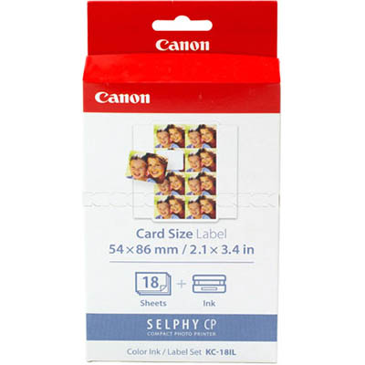 Image for CANON KC-18IL SELPHY INK AND CARD LABELS 54 X 86MM WHITE 18 SHEETS from Challenge Office Supplies