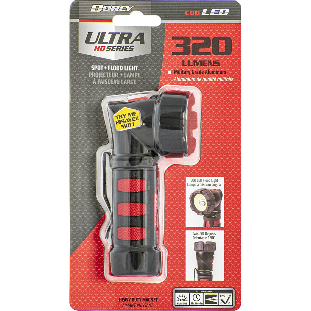 Image for DORCY D4349 LED ULTRA HD SERIES COB SWIVEL FLASHLIGHT 320 LUMEN BLACK/RED from That Office Place PICTON