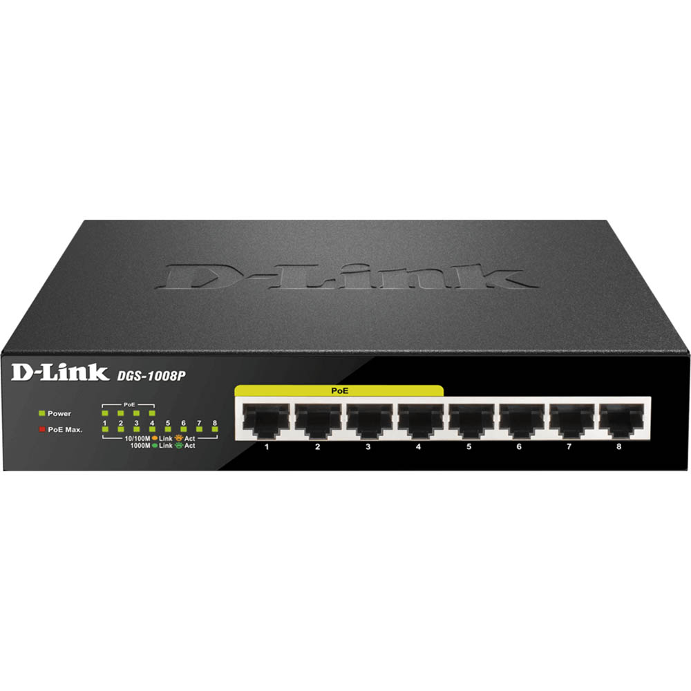 Image for D-LINK DGS-1008P DESKTOP SWITCH 8 PORT WITH 4 POE PORT BLACK from York Stationers