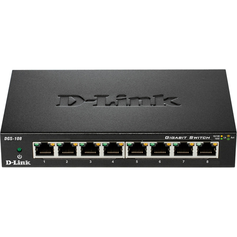 Image for D-LINK DGS-108 DESKTOP SWITCH 8 PORT GIGABIT UNMANAGED BLACK from Office Fix - WE WILL BEAT ANY ADVERTISED PRICE BY 10%