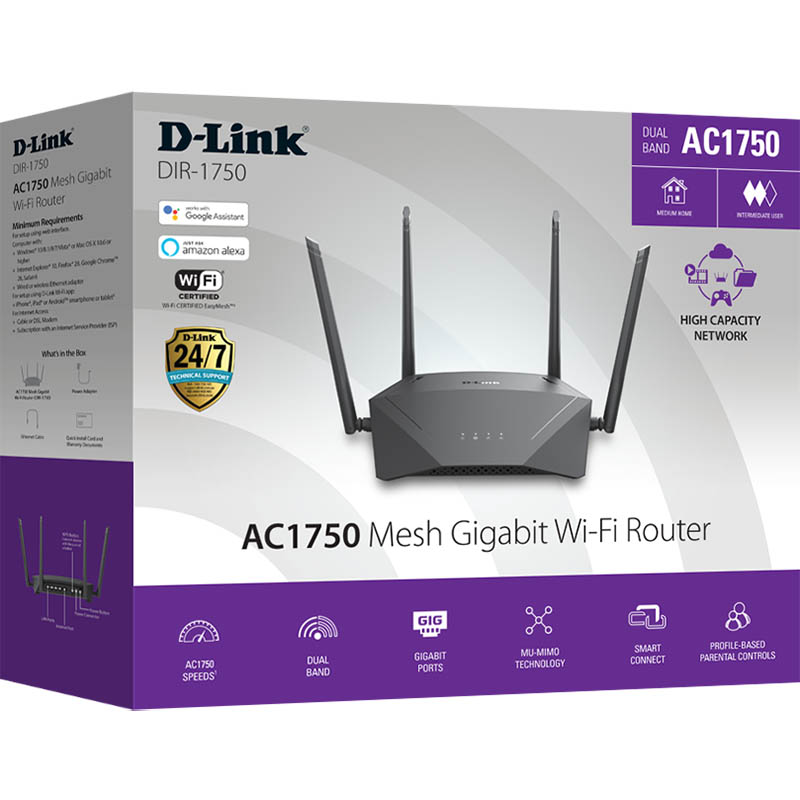 Image for D-LINK DIR-1750 AC1750 MESH GIGABIT WI-FI ROUTER BLACK from Memo Office and Art