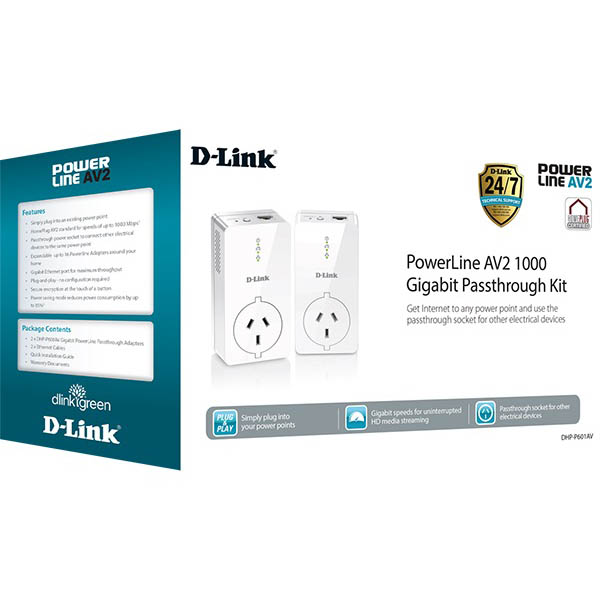 Image for D-LINK DHP-P601AV POWERLINE AV2 1000 GIGABIT PASSTHROUGH KIT from Challenge Office Supplies