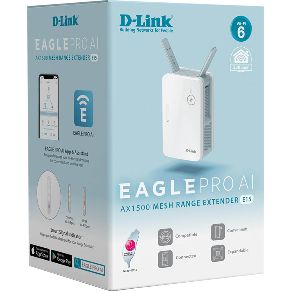 Image for D-LINK E15 EAGLE PRO AI AX1500 MESH WI-FI RANGE EXTENDER from Office Express