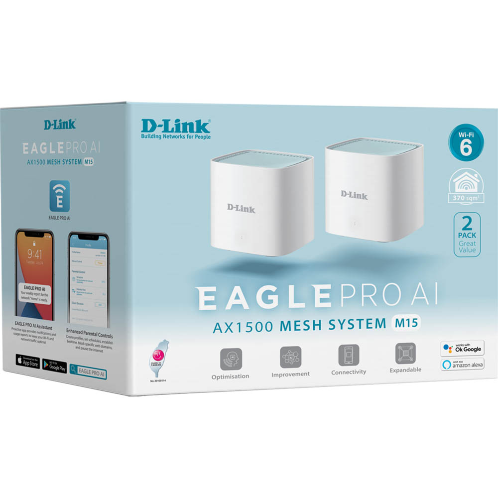 Image for D-LINK M15 EAGLE PRO AI AX1500 MESH SYSTEM PACK 2 from Mitronics Corporation