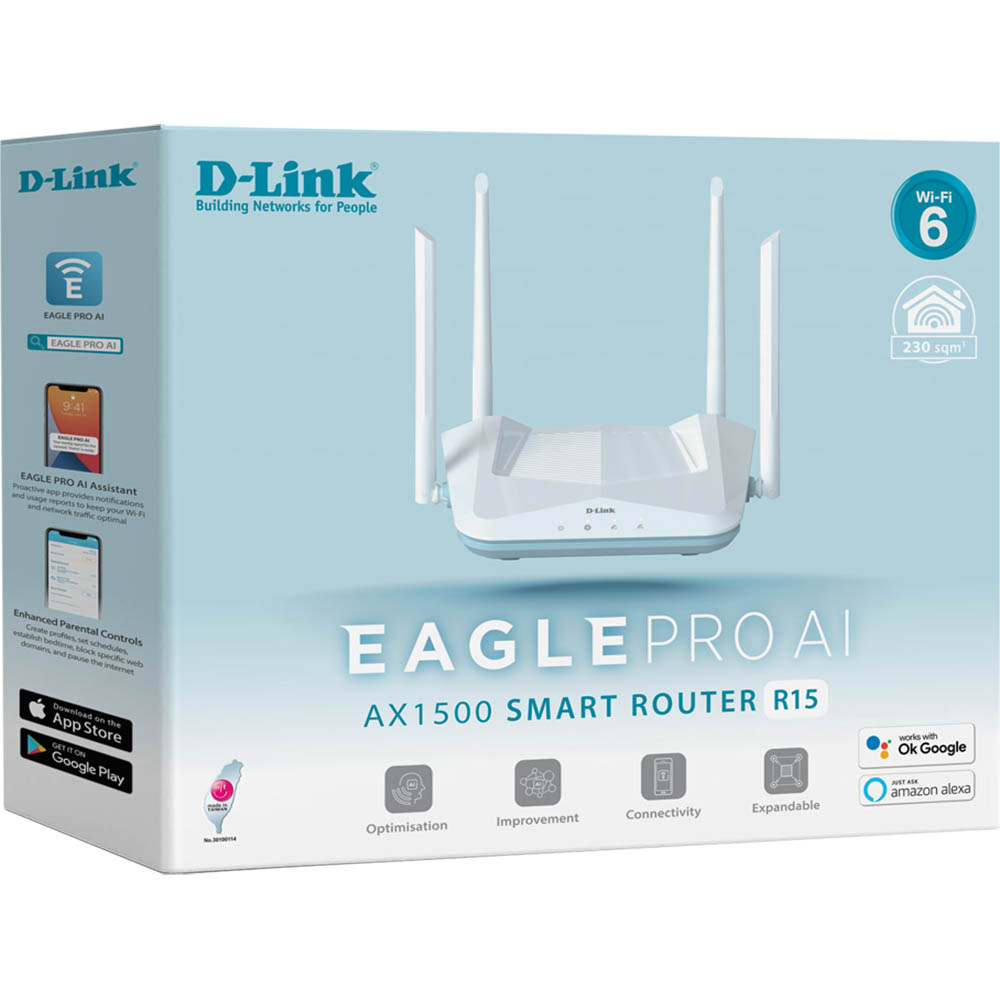 Image for D-LINK R15 EAGLE PRO AI AX1500 SMART ROUTER from Mercury Business Supplies