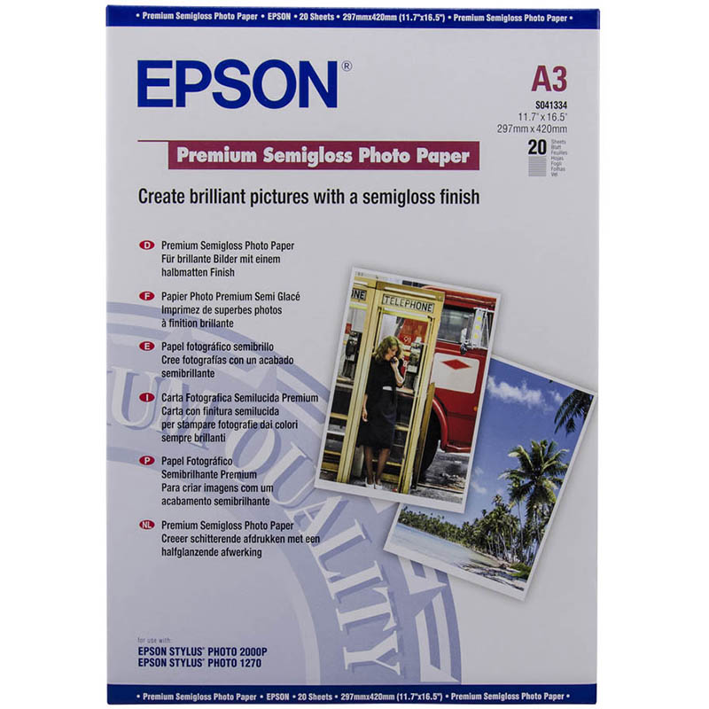 Image for EPSON S041334 PREMIUM SEMIGLOSS PHOTO PAPER 250GSM A3 WHITE PACK 20 from Mitronics Corporation