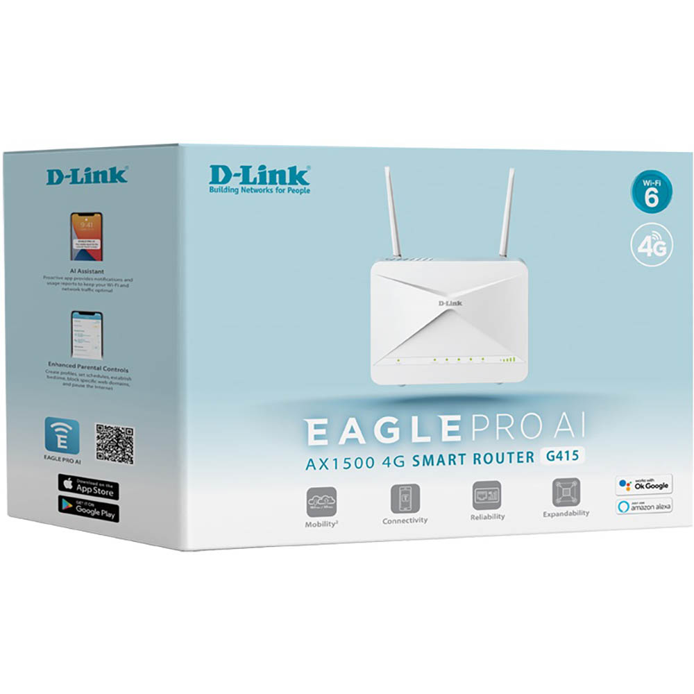 Image for D-LINK G415 AX1500 EAGLE PRO AI 4G SMART ROUTER WHITE from Prime Office Supplies