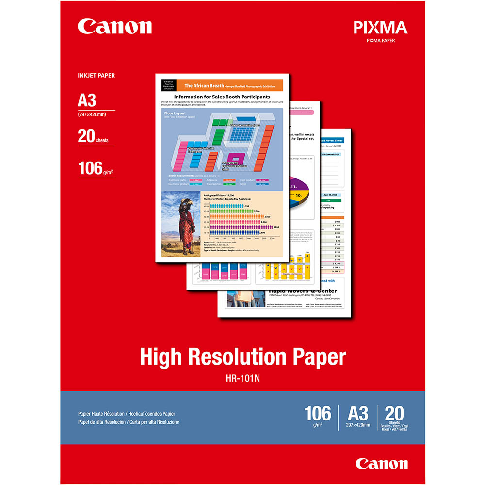 Image for CANON HR-101 HIGH RESOLUTION PHOTO PAPER 106GSM A3 WHITE PACK 20 from Clipboard Stationers & Art Supplies