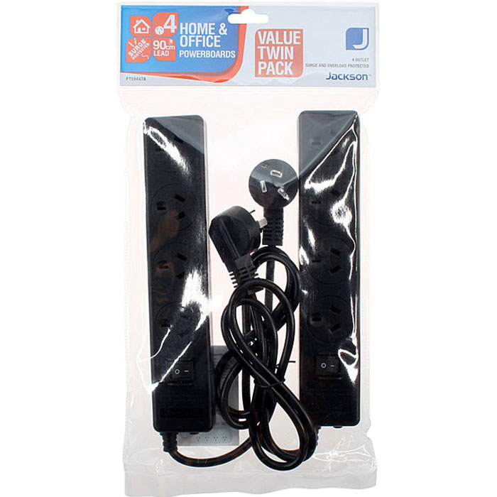 JACKSON POWERBOARD SURGE PROTECTED 4 OUTLET SWITCHED 900MM BLACK PACK 2 |  | 7100270i