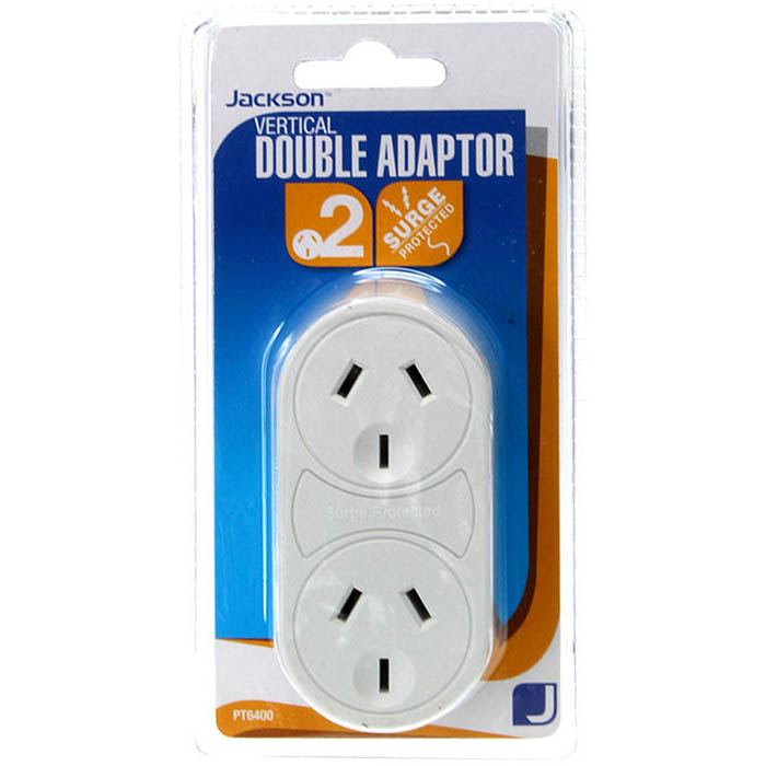 Image for JACKSON POWER ADAPTOR SURGE PROTECTED DOUBLE VERTICAL WHITE from York Stationers