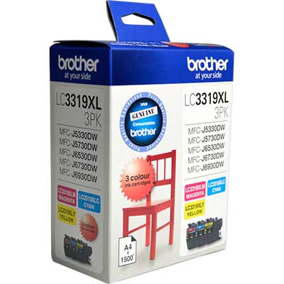 Image for BROTHER LC3319XL3PK INK CARTRIDGE HIGH YIELD VALUE PACK CYAN/MAGENTA/YELLOW from Clipboard Stationers & Art Supplies