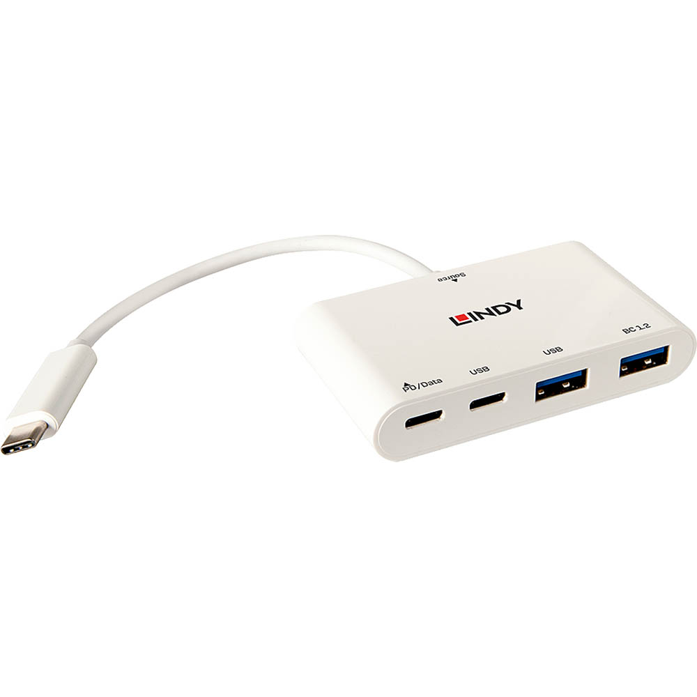 Image for LINDY 43093 4-PORT HUB USB-C TO USB-A POWER DELIVERY WHITE from Challenge Office Supplies