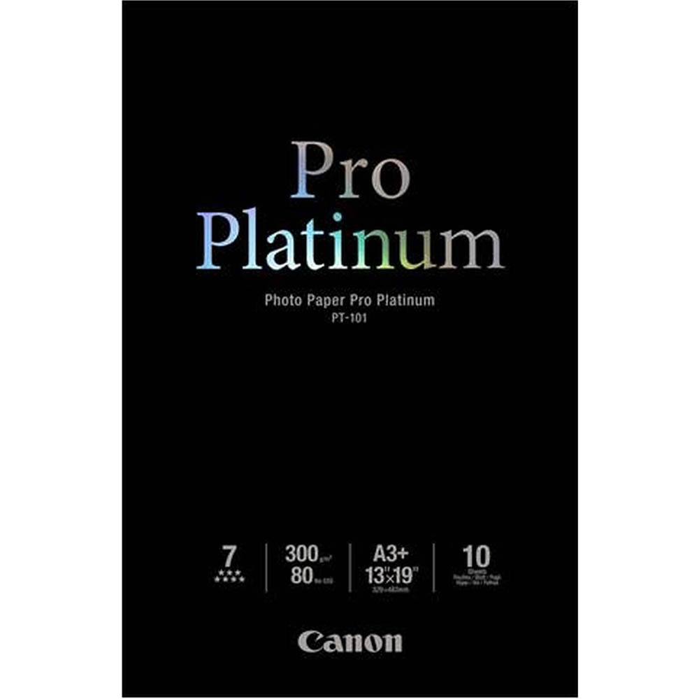 Image for CANON PT-101 PRO PLATINUM PHOTO PAPER 300GSM A3 WHITE PACK 10 from Memo Office and Art