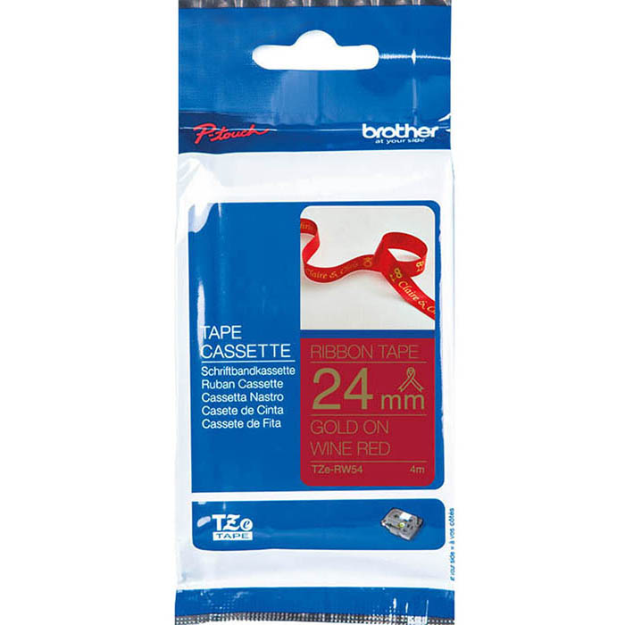 Image for BROTHER TZE-RW54 RIBBON TAPE 24MM GOLD ON WINE RED from Australian Stationery Supplies