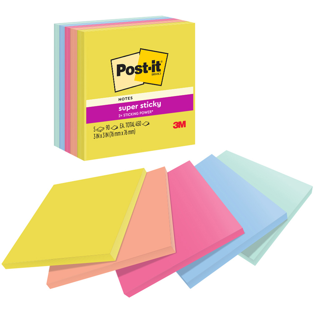 Image for POST-IT 654-5SSJOY SUPER STICKY NOTES 76 X 76MM SUMMER JOY PACK 5 from Olympia Office Products