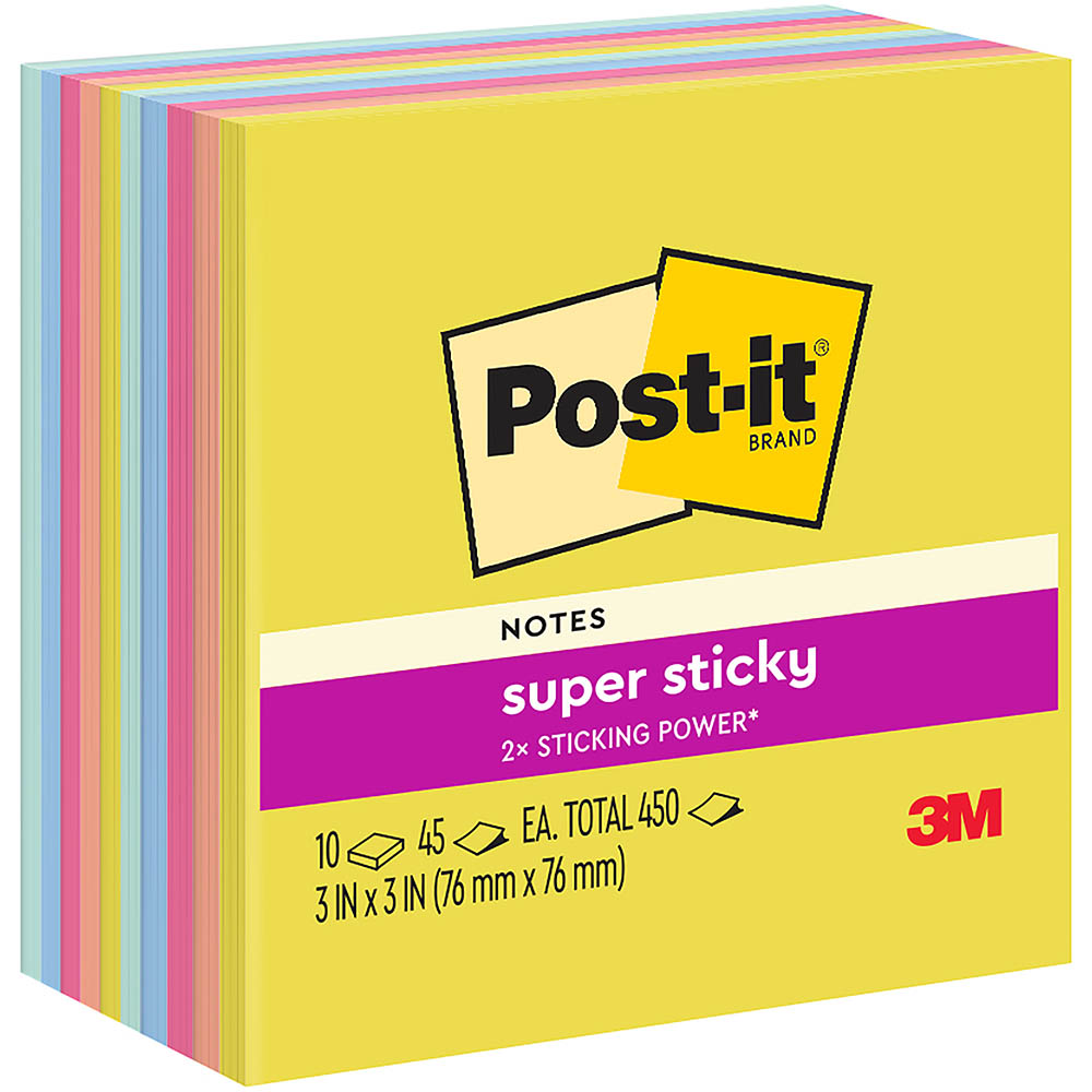 Image for POST-IT 654-10SSJOY SUPER STICKY NOTES 76 X 76MM SUMMER JOY PACK 10 from Mercury Business Supplies