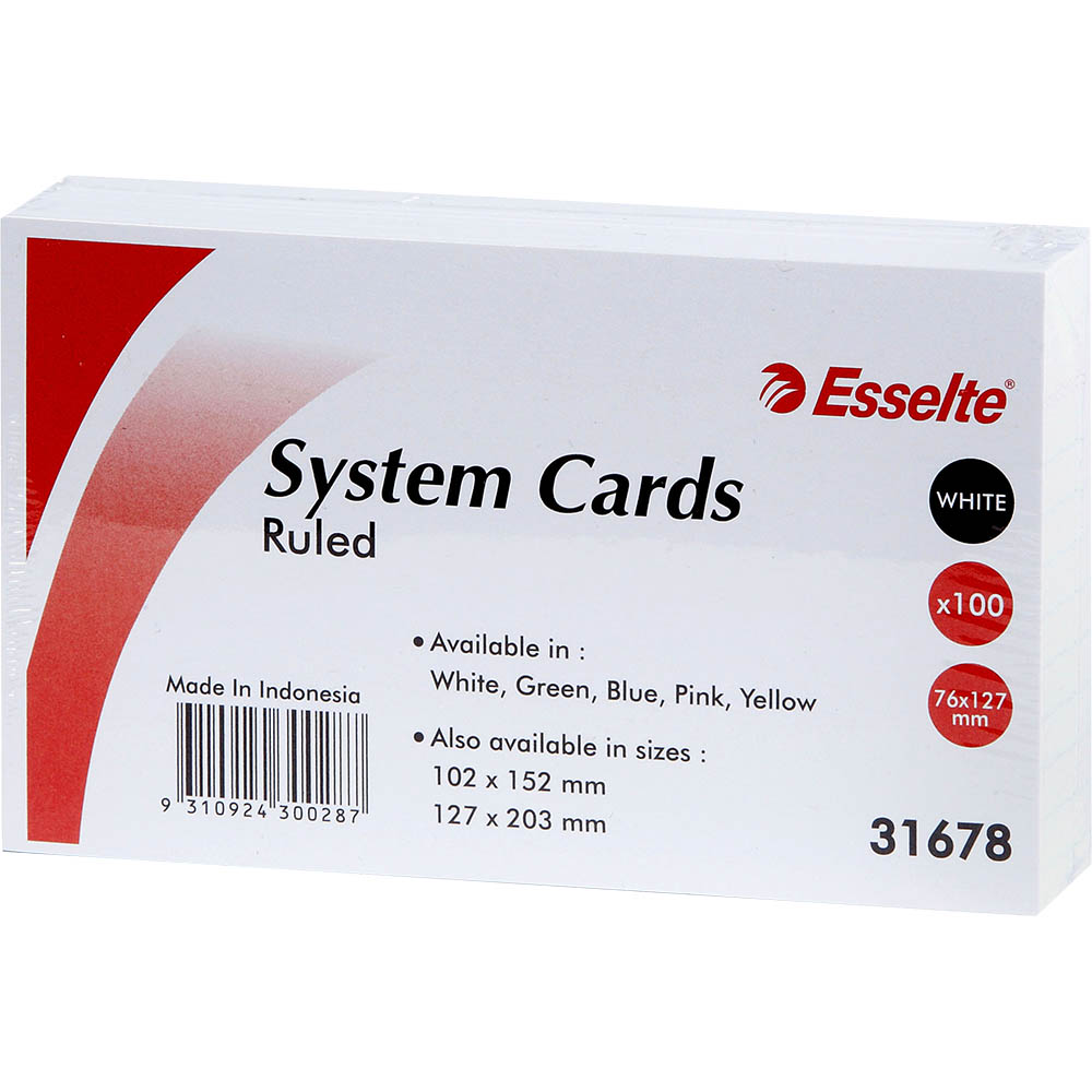 Image for ESSELTE RULED SYSTEM CARDS 76 X 127MM WHITE PACK 100 from Memo Office and Art