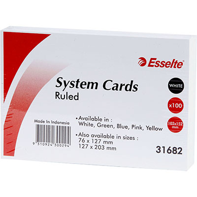 Image for ESSELTE RULED SYSTEM CARDS 102 X 152MM WHITE PACK 100 from Prime Office Supplies