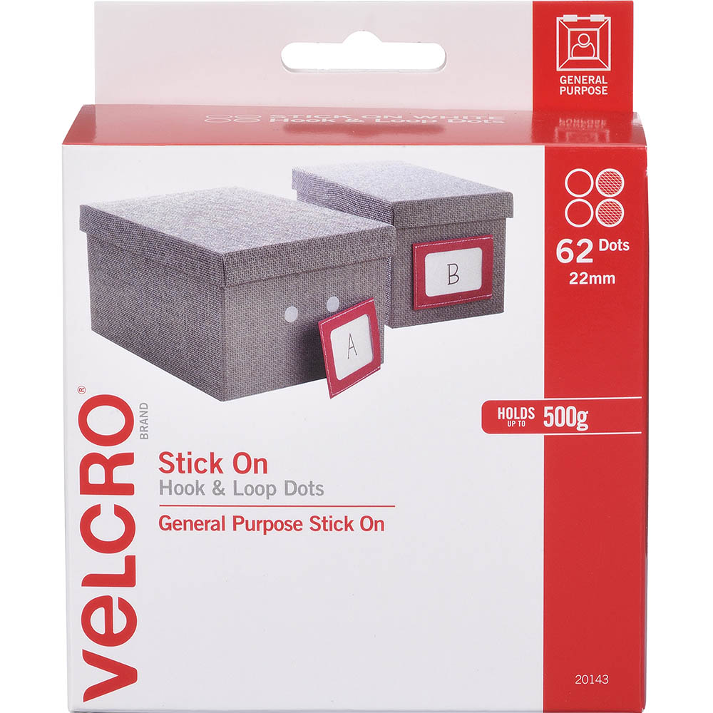 Image for VELCRO BRAND® STICK-ON HOOK AND LOOP DOTS 22MM WHITE PACK 62 from Office Heaven