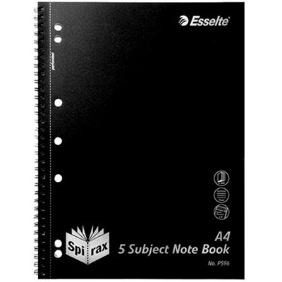 Image for SPIRAX P596 5-SUBJECT NOTEBOOK 7MM RULED SIDE OPEN A4 250 PAGE BLACK from Mitronics Corporation