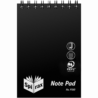 Image for SPIRAX P560 REPORTERS NOTEBOOK SPIRAL BOUND TOP OPENING 96 PAGE 112 X 77MM BLACK from Mitronics Corporation