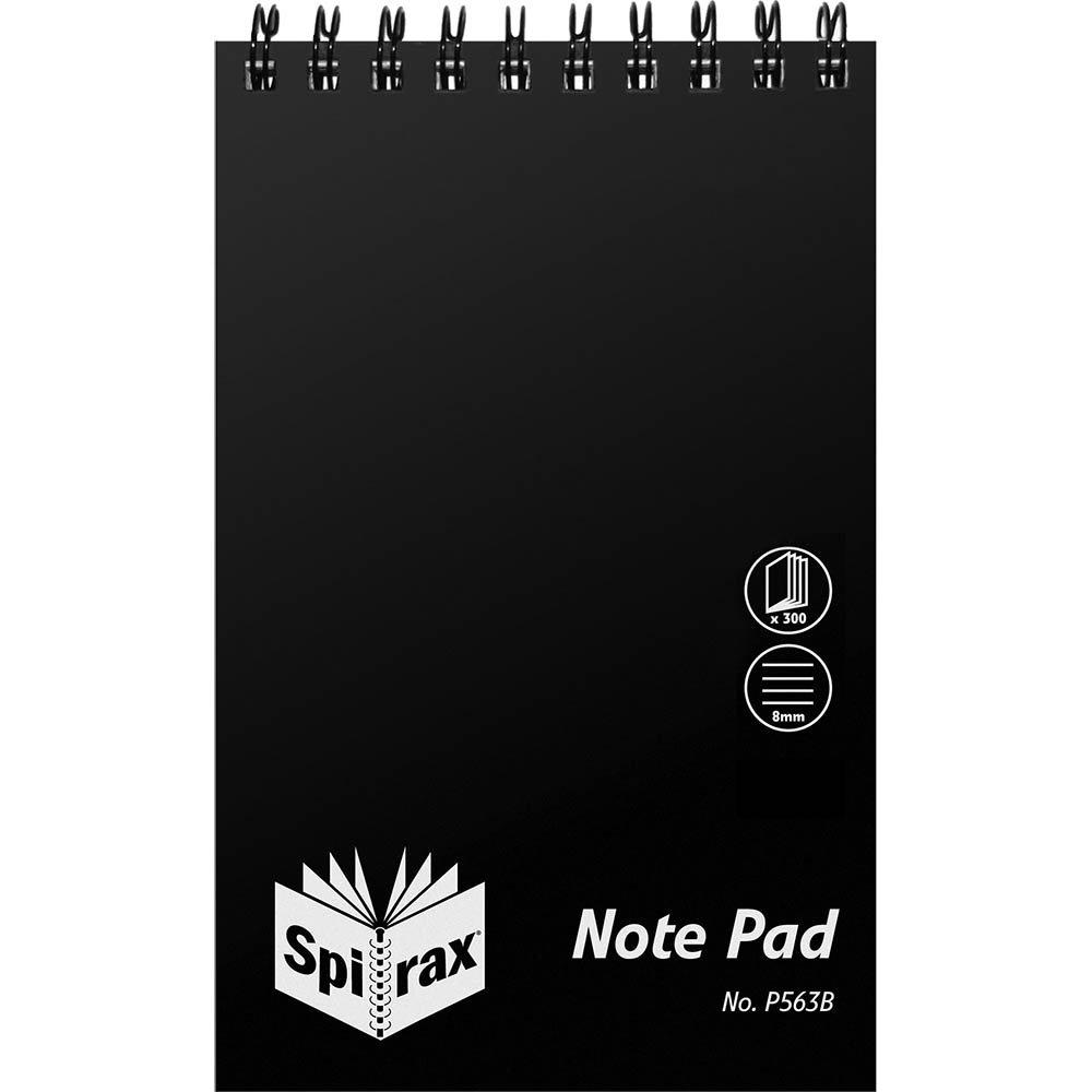 Image for SPIRAX P563B REPORTERS NOTEBOOK 8MM RULED TOP OPEN 200 X 127MM 300 PAGE BLACK from Office Heaven