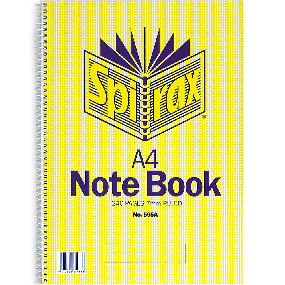 Image for SPIRAX 595A NOTEBOOK SPIRAL BOUND 7MM RULED 240 PAGE A4 from Office Heaven