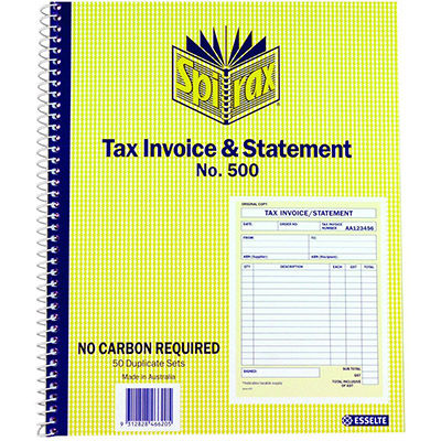Image for SPIRAX 500 TAX INVOICE AND STATEMENT BOOK QUARTO 250 X 200MM from Mitronics Corporation