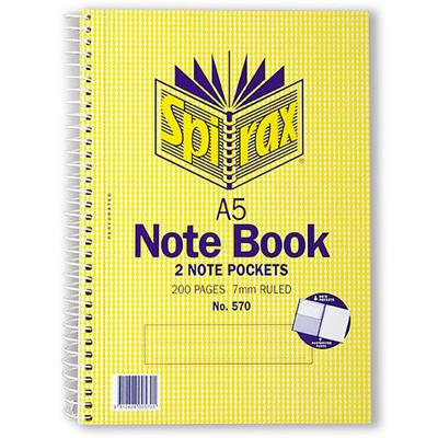 Image for SPIRAX 570 NOTEBOOK 7MM RULED SPIRAL BOUND SIDE OPEN 2 POCKETS 200 PAGE A5 from BusinessWorld Computer & Stationery Warehouse