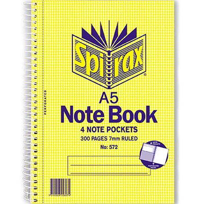 Image for SPIRAX 572 NOTEBOOK 7MM RULED SPIRAL BOUND SIDE OPEN 4 POCKETS 300 PAGE A5 from Australian Stationery Supplies