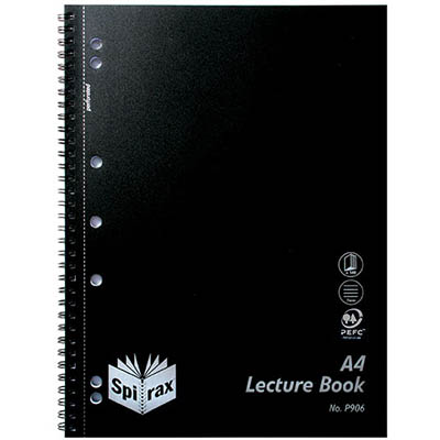 Image for SPIRAX P906 LECTURE BOOK 7MM RULED 7 HOLE PUNCHED WIRO BOUND A4 BLACK from Memo Office and Art