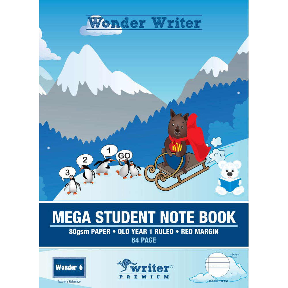 WONDER WRITER MEGA STUDENT NOTEBOOK QLD RULING YEAR 1 24MM 64 PAGE 330 X 240MM WONDER 6 |  | 7048387