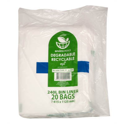 Image for ENVIROCHOICE BIN LINER DEGRADEABLE LOW DENSITY 240 LITRE CLEAR PACK 20 from Clipboard Stationers & Art Supplies