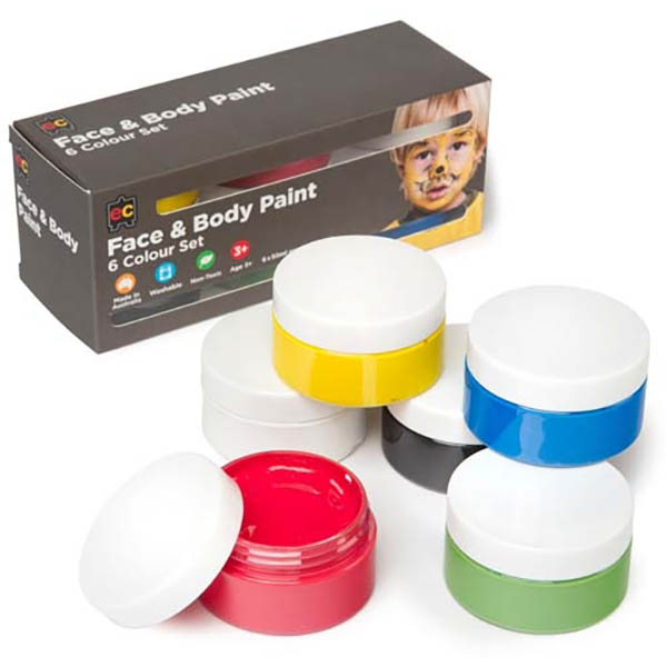 Image for EDUCATIONAL COLOURS FACE AND BODY PAINT 50ML ASSORTED PACK 6 from That Office Place PICTON