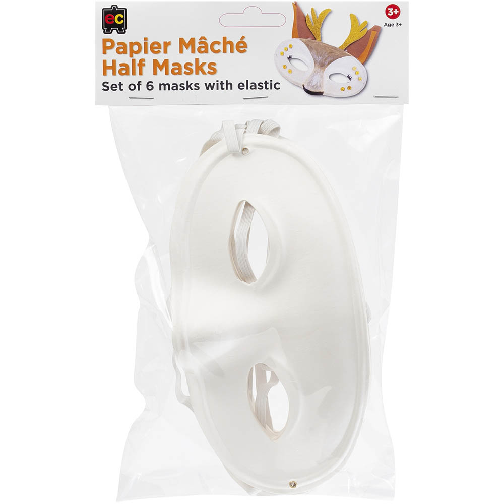 Image for EDUCATIONAL COLOURS PAPER MACHE HALF MASKS WHITE PACK 6 from Clipboard Stationers & Art Supplies
