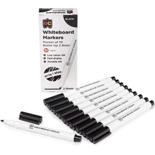 Image for EDUCATIONAL COLOURS WHITEBOARD MARKER BULLET TIP 2.9MM BLACK PACK 10 from BusinessWorld Computer & Stationery Warehouse
