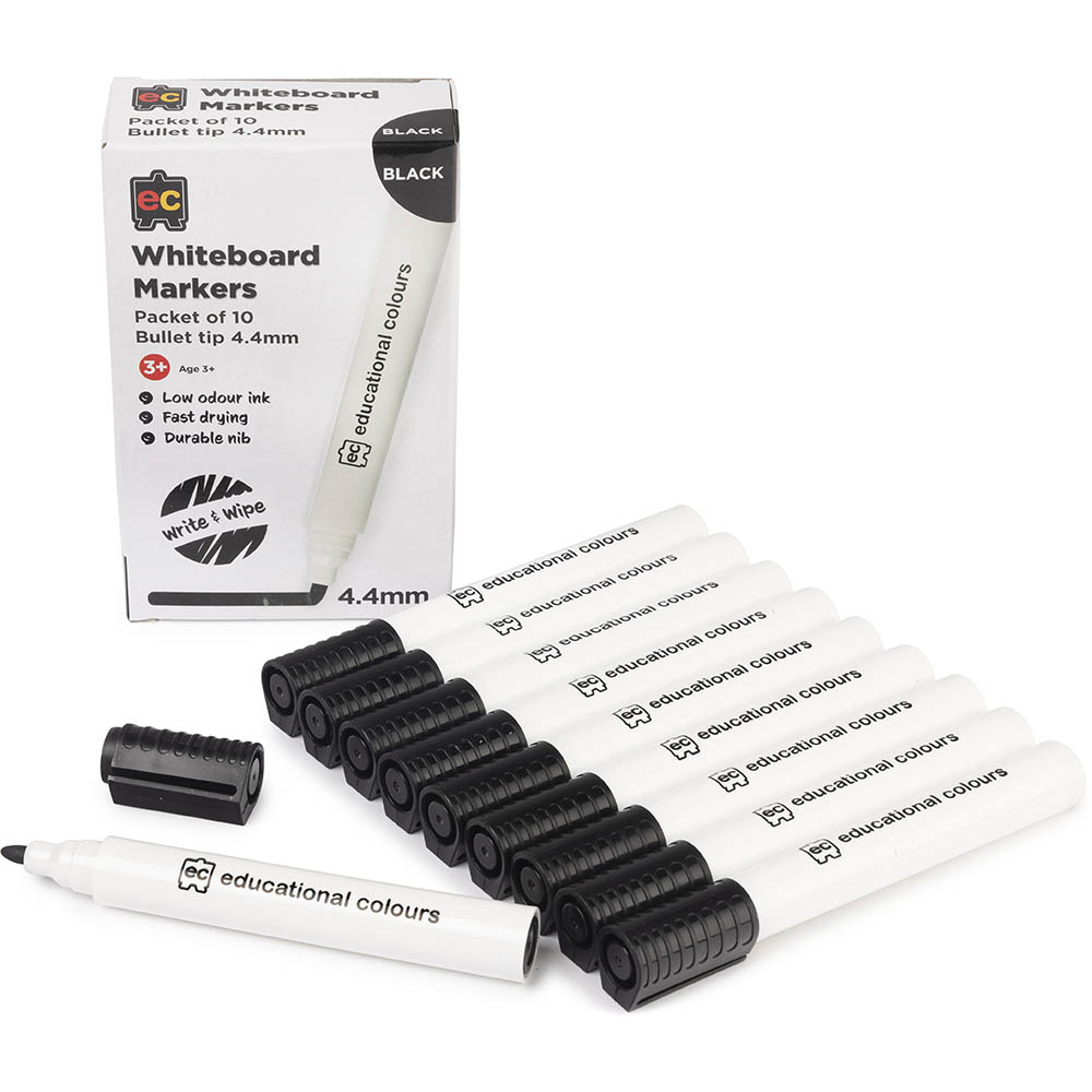 Image for EDUCATIONAL COLOURS WHITEBOARD MARKER BULLET TIP 4.4MM BLACK PACK 10 from That Office Place PICTON