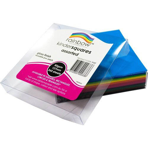 Image for RAINBOW KINDER SHAPES PAPER SQUARE 85GSM 127MM GLOSSY ASSORTED PACK 360 from Challenge Office Supplies