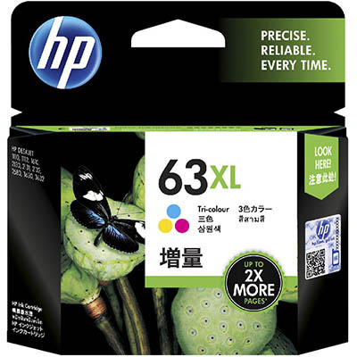 Image for HP F6U63AA 63XL INK CARTRIDGE HIGH YIELD TRI COLOUR PACK CYAN/MAGENTA/YELLOW from Olympia Office Products