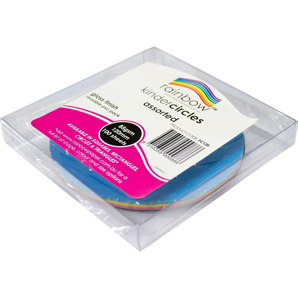 Image for RAINBOW KINDER SHAPES PAPER CIRCLES 85GSM 120MM GLOSSY ASSORTED PACK 100 from Mitronics Corporation